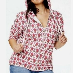 Roller Rabbit Monkey Harley Hoodie Sweatshirt Pink Full Zip Pocket Top Sz S